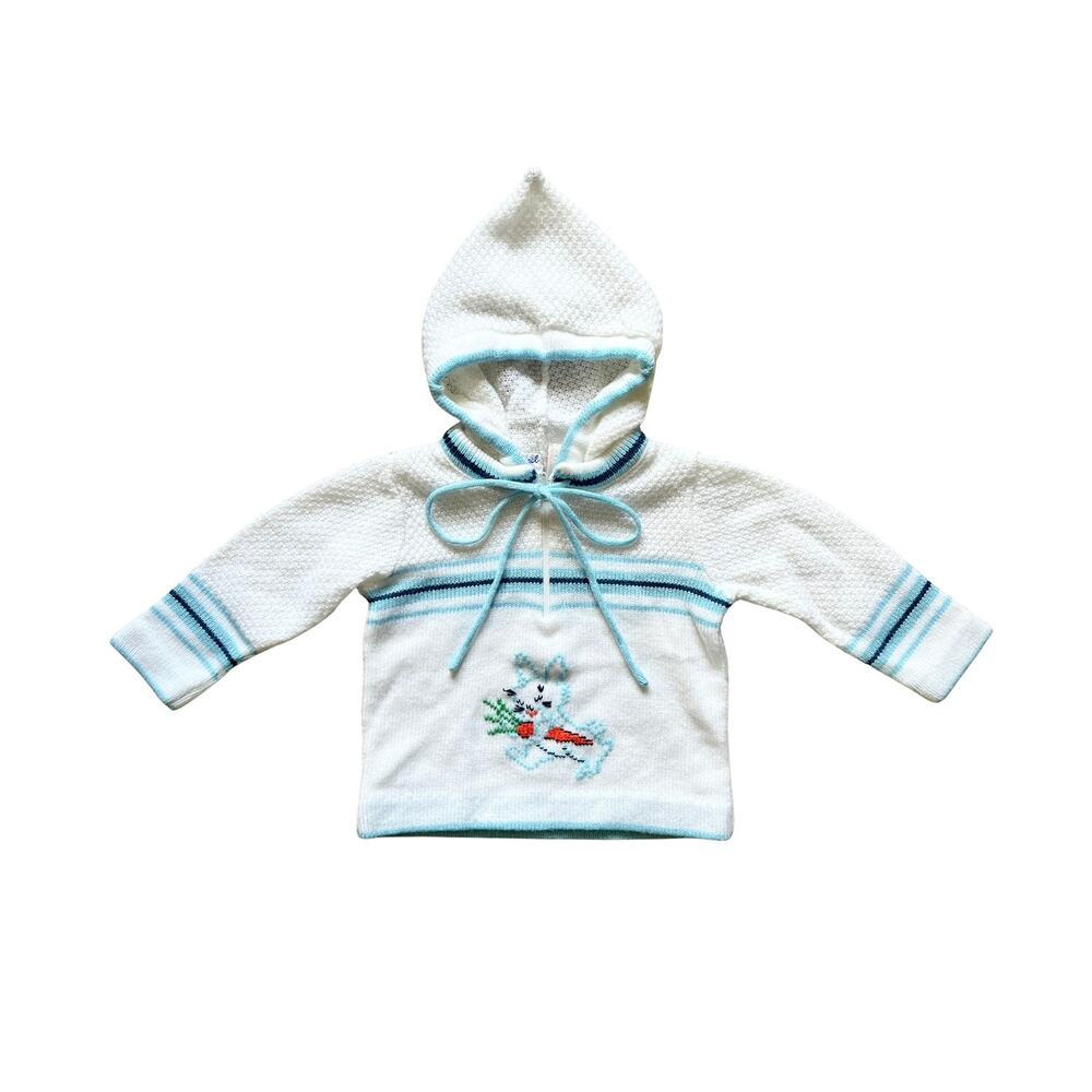 Vtg A Little Angel Toddler Sweater 6-9 Month Rabbit Hooded Cottage Dainty Easter